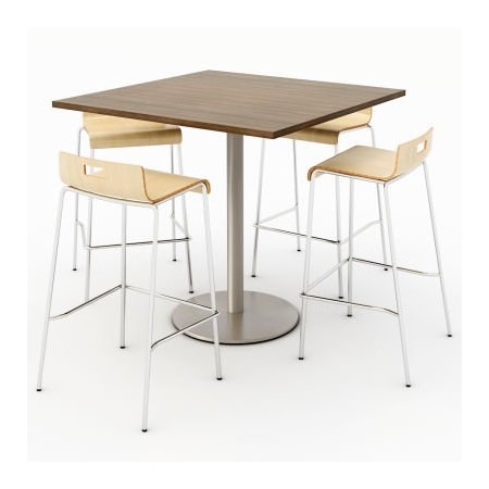 Kfi KFI 42" Dining Table & 4 Barstool Set, Teak Table  With Natural Stools T42SQ-B1922SL-38-7960K-BR9333-4-NA